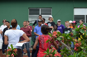 Students gathered outside.