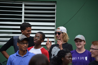 Students gathered outside.