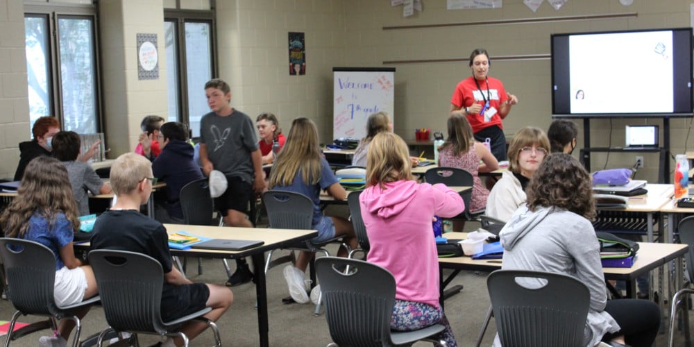 Intermediate classroom with students in desks