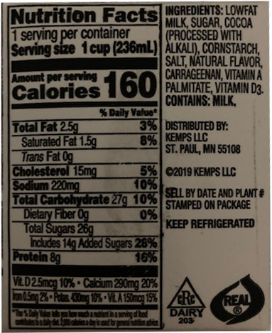 Lowfat Chocolate Milk Nutrition Information